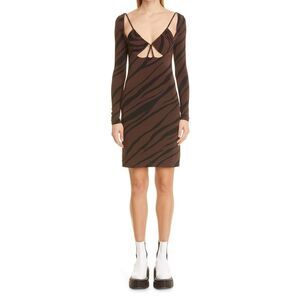 ET OCHS Womens Brown Lined Tie Long Sleeve Above The Knee Sheath Dress 0